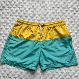 Trunks Surf & Swim Co. Men's Yellow Teal Colorblock Lined Swim Shorts Trunks XL